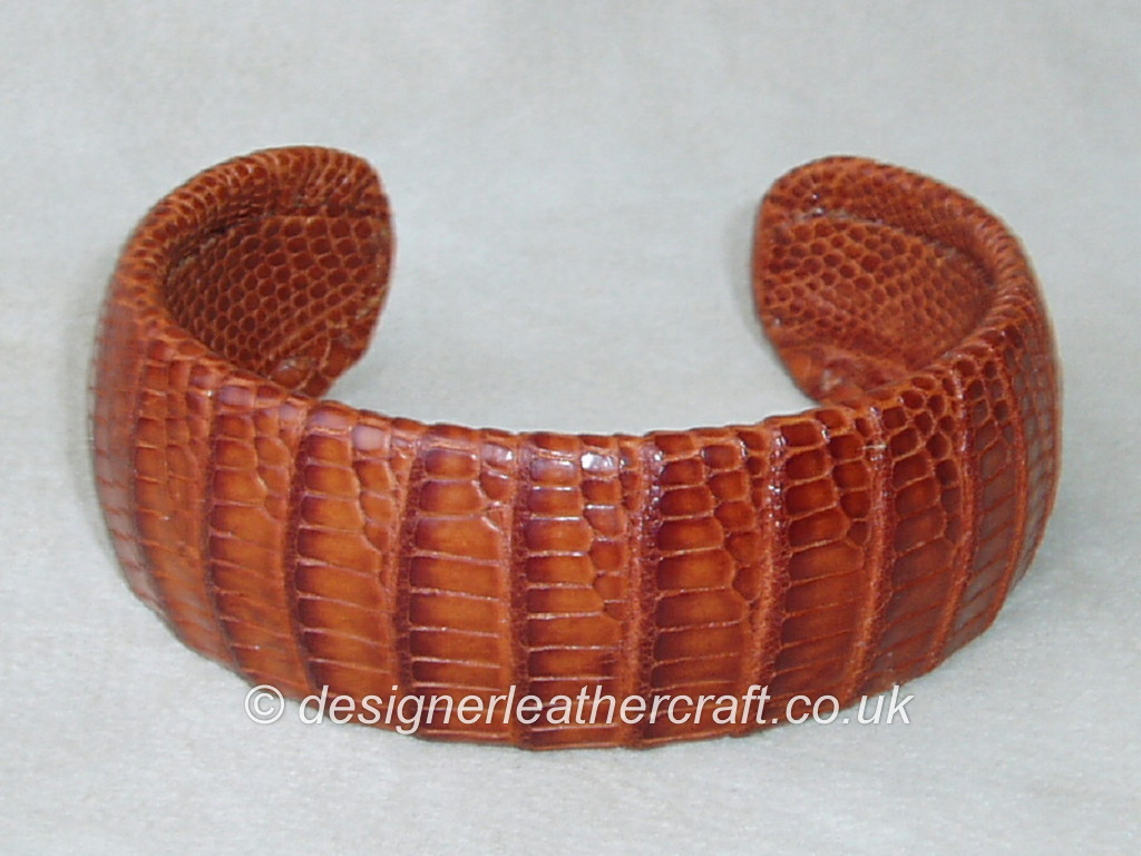 Mens Lizard Leather Cuff Bracelet