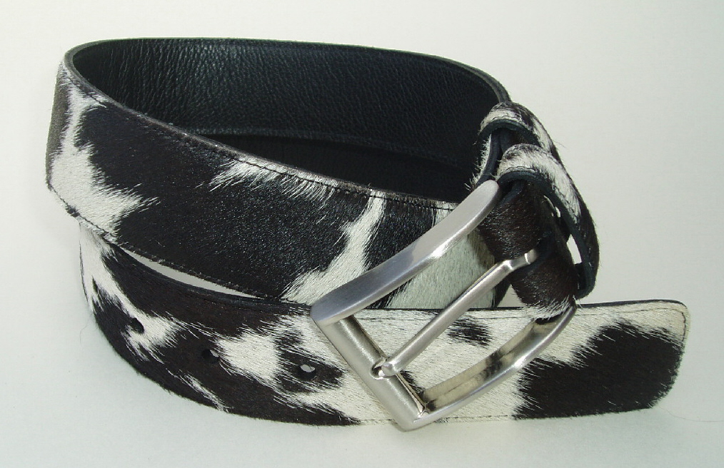 4BLC 353848P Black & White Hair Cowhide Belt