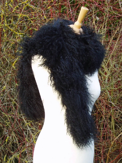 Long Black Mongolian Sheepskin Scarf 65 