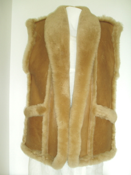 Long camel sheepskin gilet