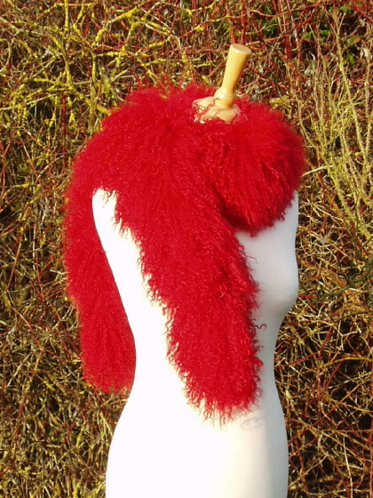 Long Red Mongolian Sheepskin Scarf 65 