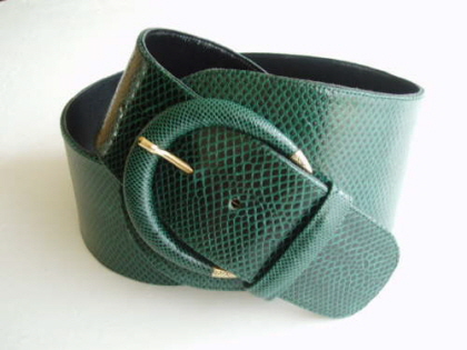 Bottle green karung snakeskin belt.