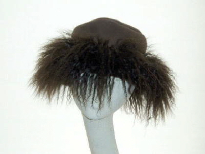 Brown sheepskin hats with mongolian lamb trim front view 45